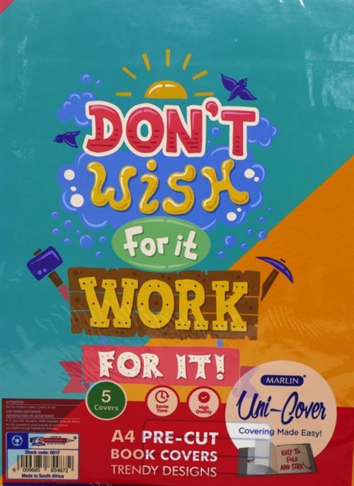 Marlin Kids Precut A4 Don’T Wish For Work Book Cover 5 Pack