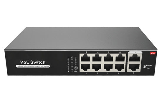 Peak Power 8 Port POE Switch - Unmanaged PoE switch with 10*10/100M RJ45 ports. Port 1-8 can support IEEE802.3af/at PoE, 120W