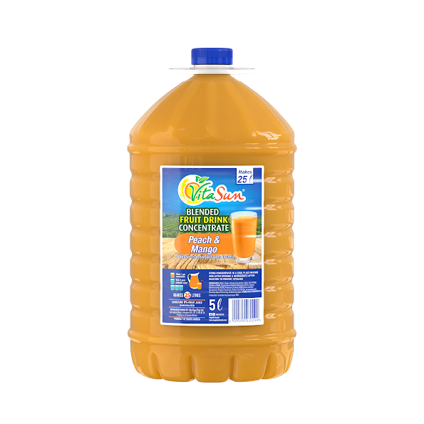 Vita Sun 2 X 5L Peach Mango 8% Blended Fruit Drink Concentrate 5 Liter (Sold 2 x 5L Per Case) Vita Sun Peach Mango