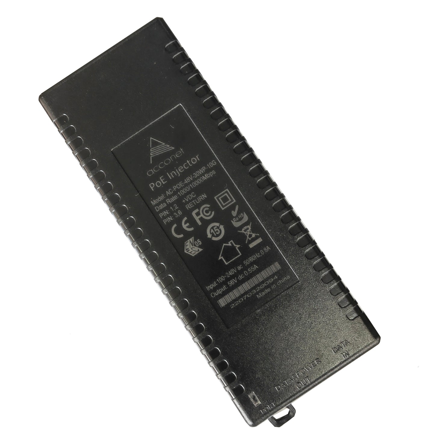 Acconet 10Gbps Passive PoE Injector, 48V, 0.625A, 30W
