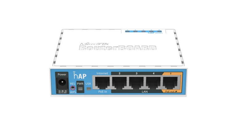 MikroTik hAP SOHO Access Point, 5x LAN, built-in 2.4Ghz 802.11b/g/n 2x2 two chain wireless with integrated antennas, USB, RouterOS L4, desktop case, PSU