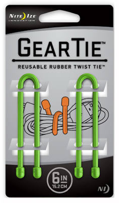 Nite Ize Gear Tie Reusable Rubber Twist Tie 6in - 2 Pack - Lime