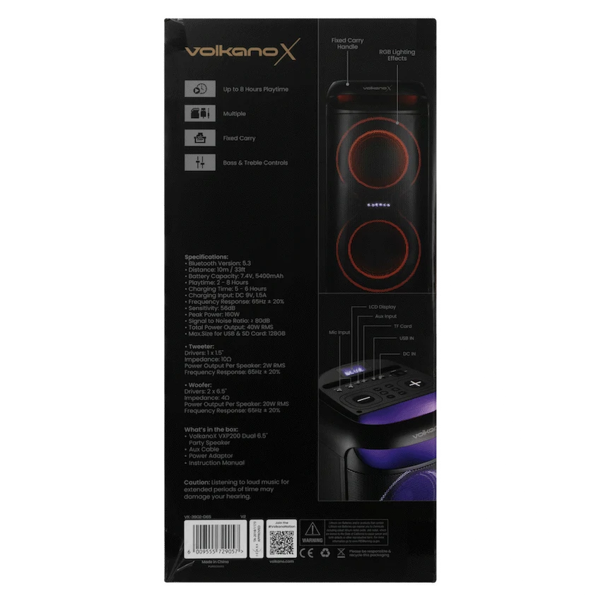 VolkanoX VXP200 Dual 6.5" Party Speaker - Black