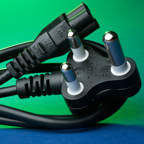 Power Cord (Clover) 3 Pin South African, 1.8 Meters. Dedicated Plug Top (Red Plug)
