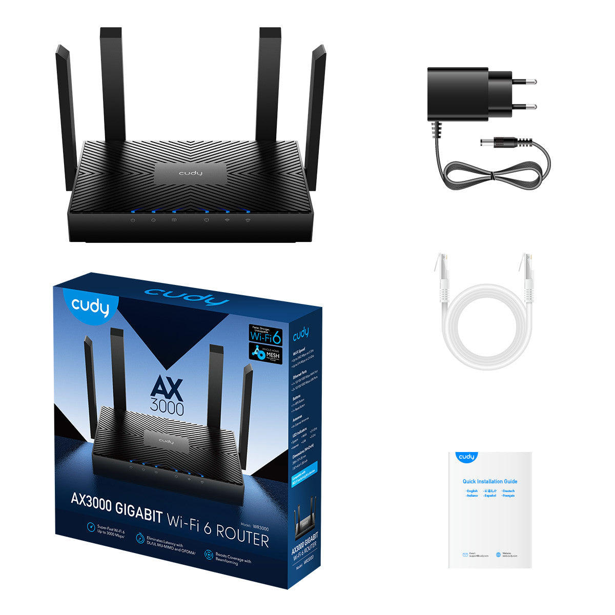 Cudy Dual Band 3000Mbps WiFi 6 Gigabit Mesh Router | WR3000