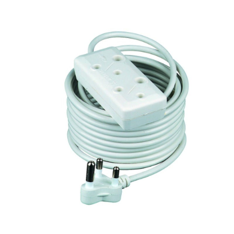 15m Extension Cord 10a Side by Side Plug White