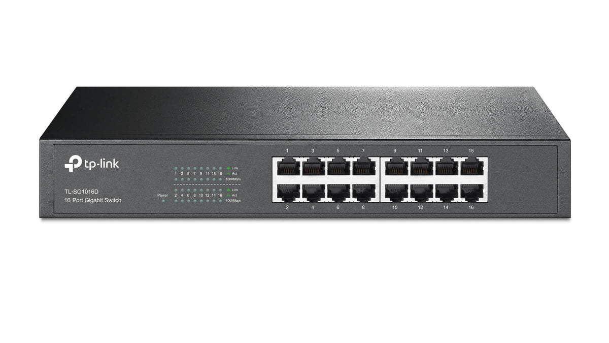 TP-Link 16-Port Gigabit Switch 16×Gigabit RJ45 1U 13-inch Rackmount Steel Case Plug-and-Play