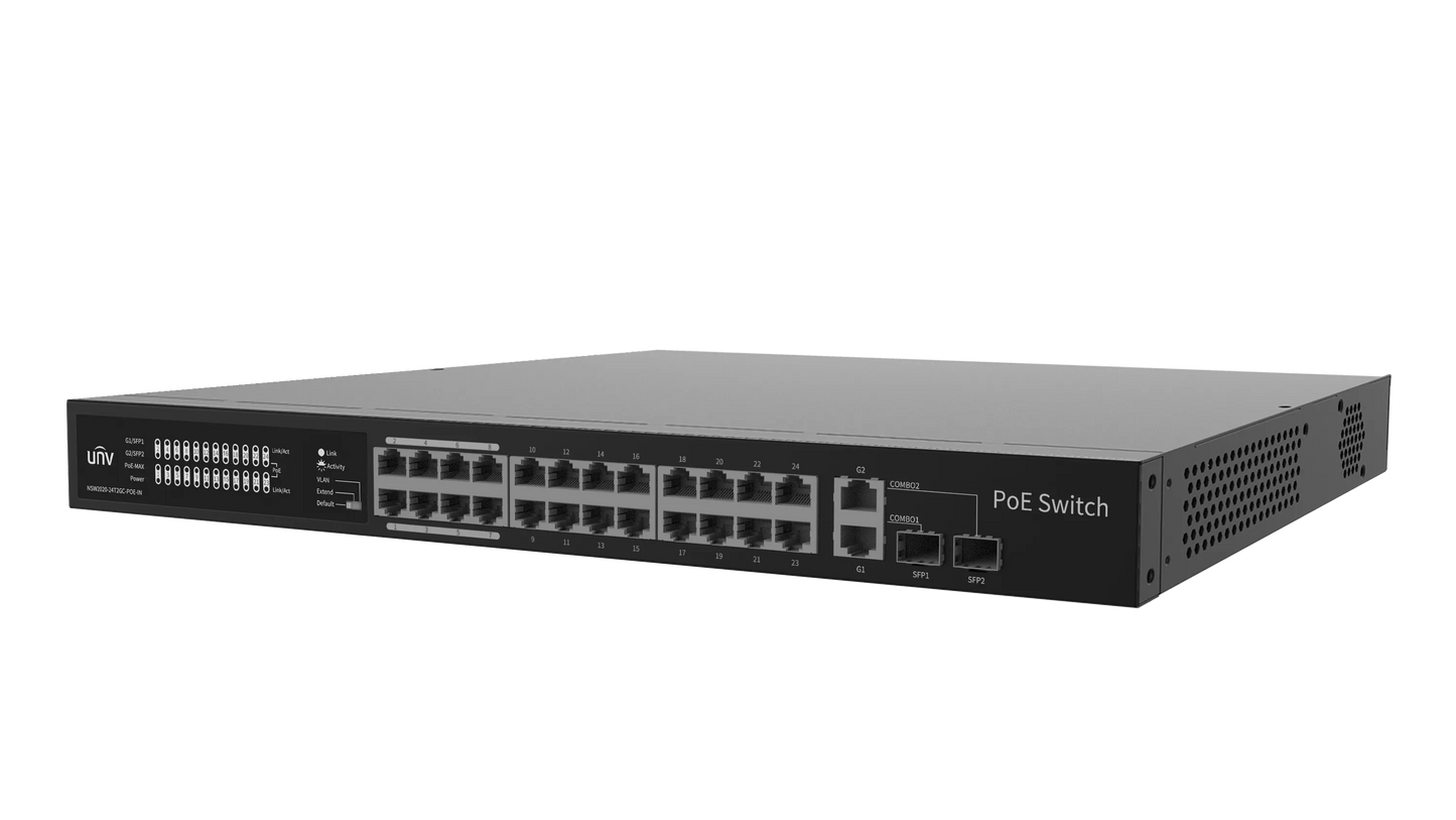 UNV - 24 x PoE Ports, 2 x Combo Ports, MAX Capacity 370W, 30W Per Port