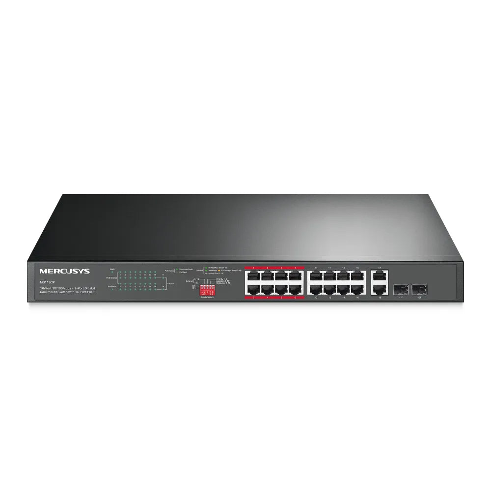 Mercusy 16-Port PoE+ Rackmount Switch + 2-Gigabit | MS118CP