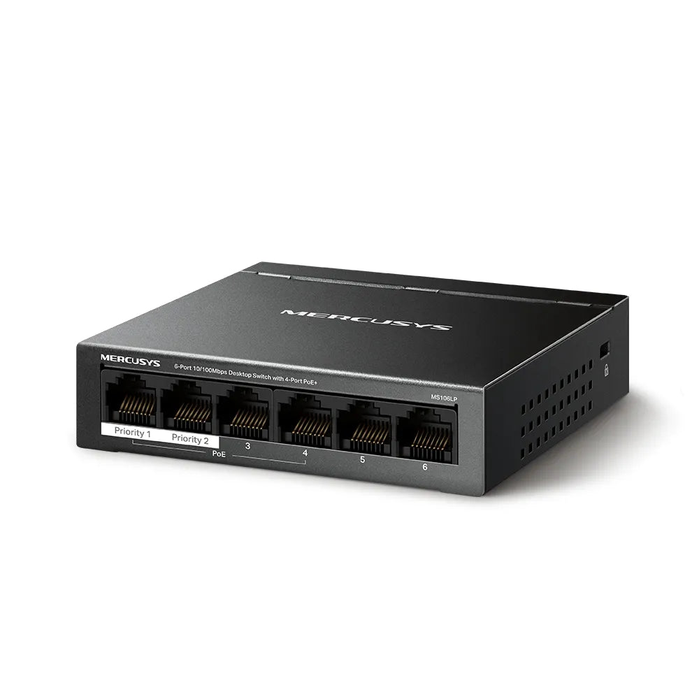 Mercusy 6-Port 10/100 Mbps Desktop Switch with 4-Port PoE+ | MS106LP