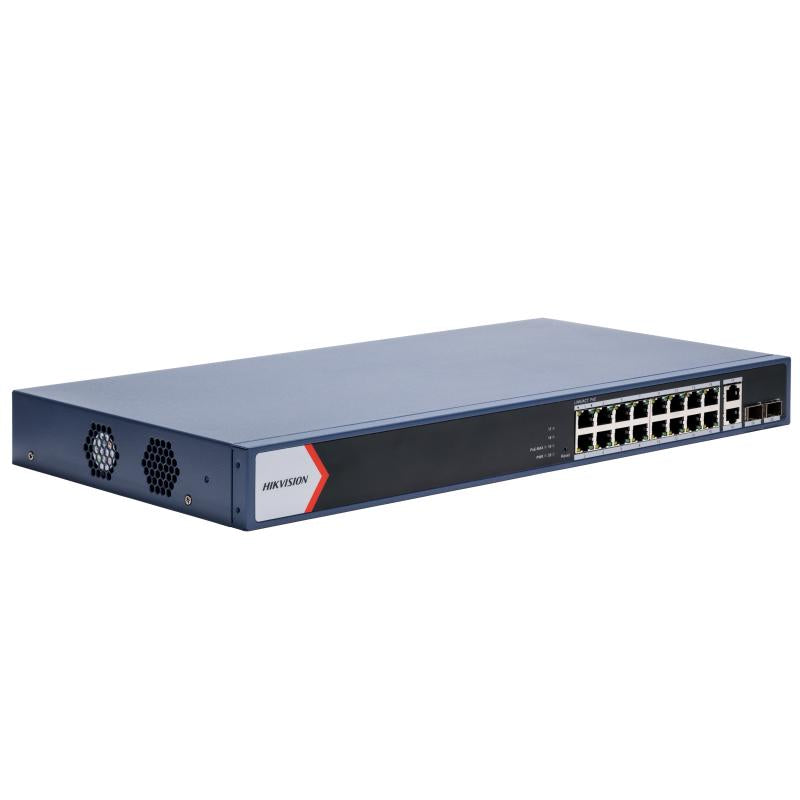 Hikvision L2, Smart Managed, 16 Gigabit RJ45 PoE ports, 2 Gigabit RJ45 port, 2 Gigabit SFP port, 802.3afat, PoE power budget 230W