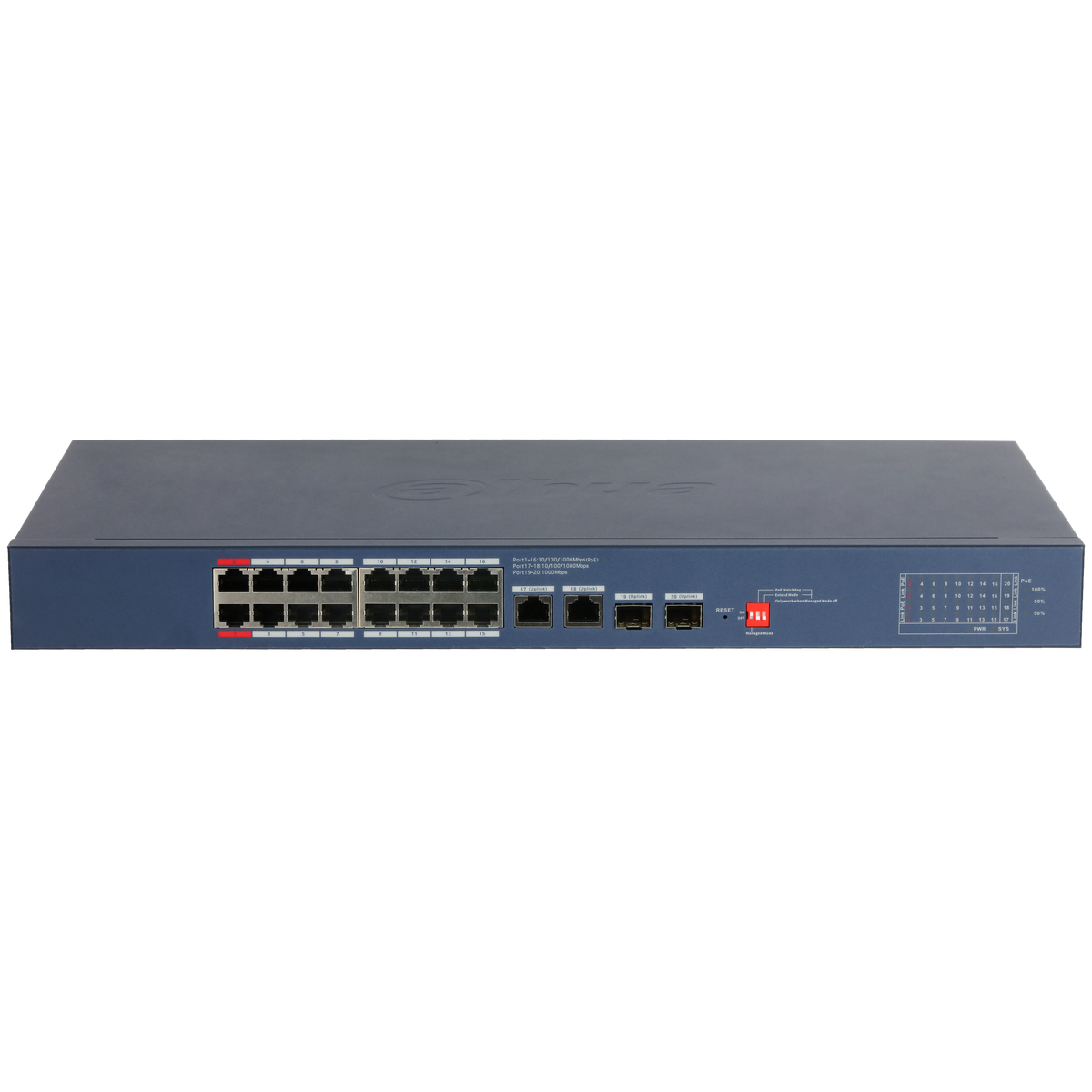 Dahua 20-Port Cloud Managed Desktop Gigabit Switch - 16-Port PoE