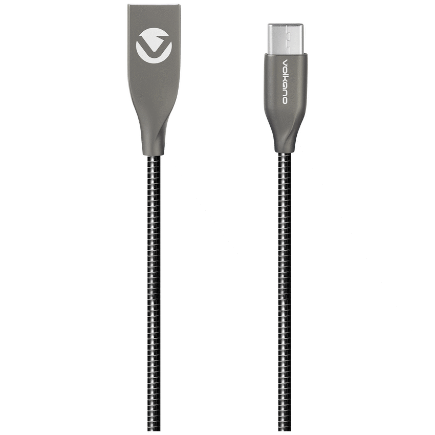 Volkano Iron Series Round Metallic Spring Type-C Cable 1.2m - Black