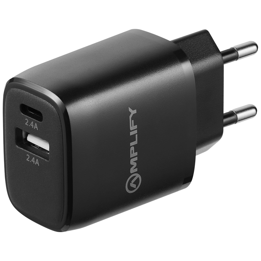 Amplify USB A and USB C Wall Charger with USB C to USB C cable - Black