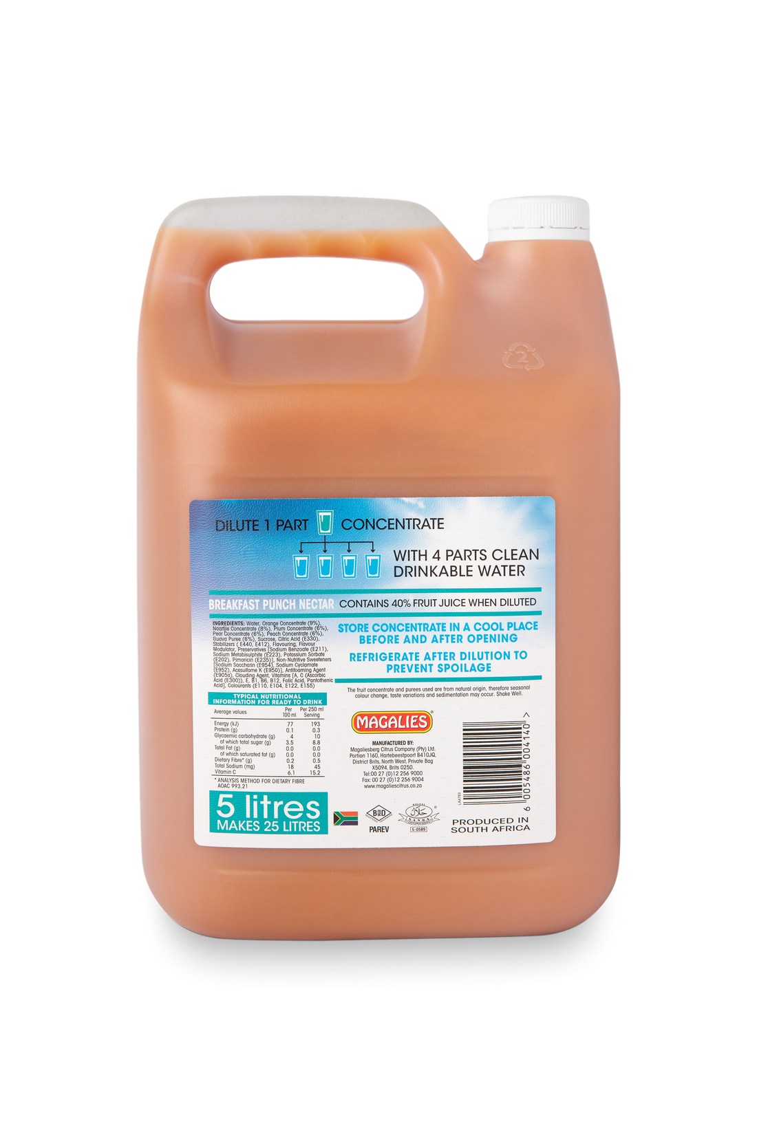 2 x MAGALIES 5 liter Breakfast Punch 40% (Sold 2x 5L Per Case) Magalies Nectar Juice