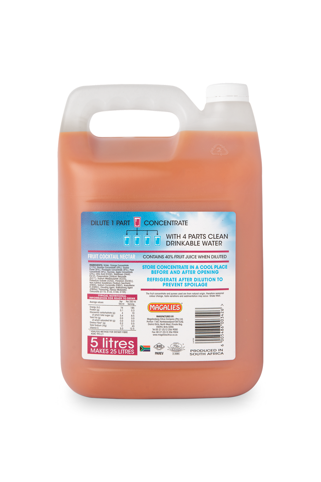 2 x MAGALIES 5 liter Fruit Cocktail 40% (Sold 2x 5L Per Case) Magalies Nectar Juice