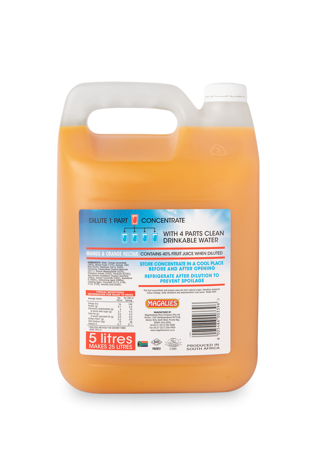 2 x MAGALIES 5 liter Mango/Orange 40% (Sold 2x 5L Per Case) Magalies Nectar Juice