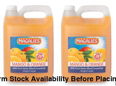 2 x MAGALIES 5 liter Mango/Orange 40% (Sold 2x 5L Per Case) Magalies Nectar Juice