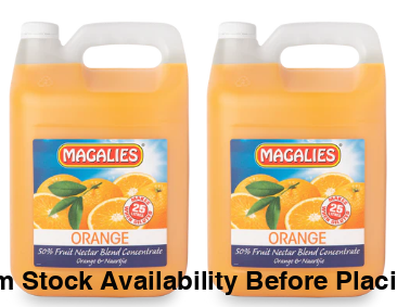 2 x MAGALIES 5 liter Orange 50% (Sold 2x 5L Per Case) Magalies Nectar Juice