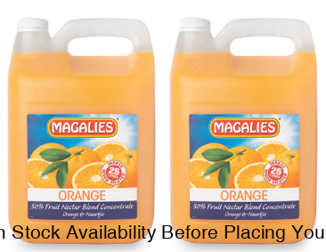 2 x MAGALIES 5 liter Orange 50% (Sold 2x 5L Per Case) Magalies Nectar Juice