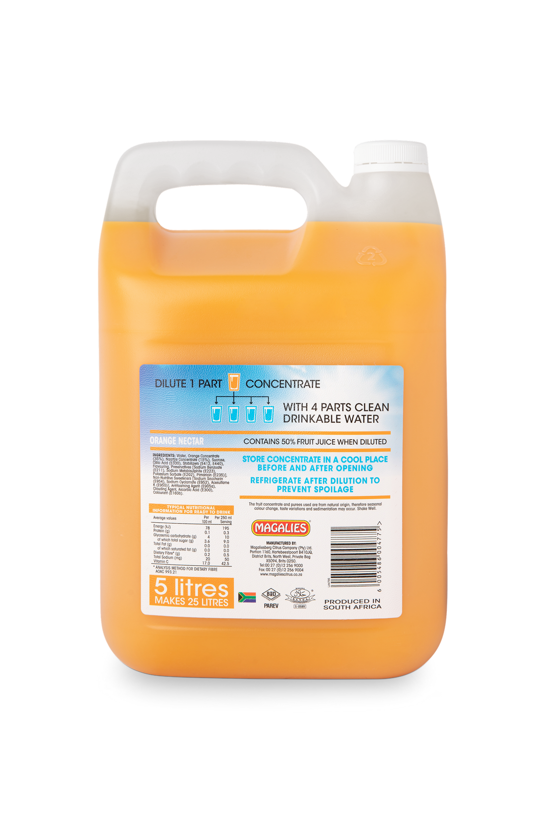 2 x MAGALIES 5 liter Orange 50% (Sold 2x 5L Per Case) Magalies Nectar Juice