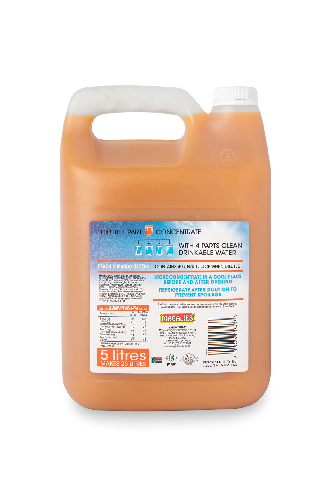 2 x MAGALIES 5 liter Peach Mango 40% (Sold 2x 5L Per Case) Magalies Nectar Juice