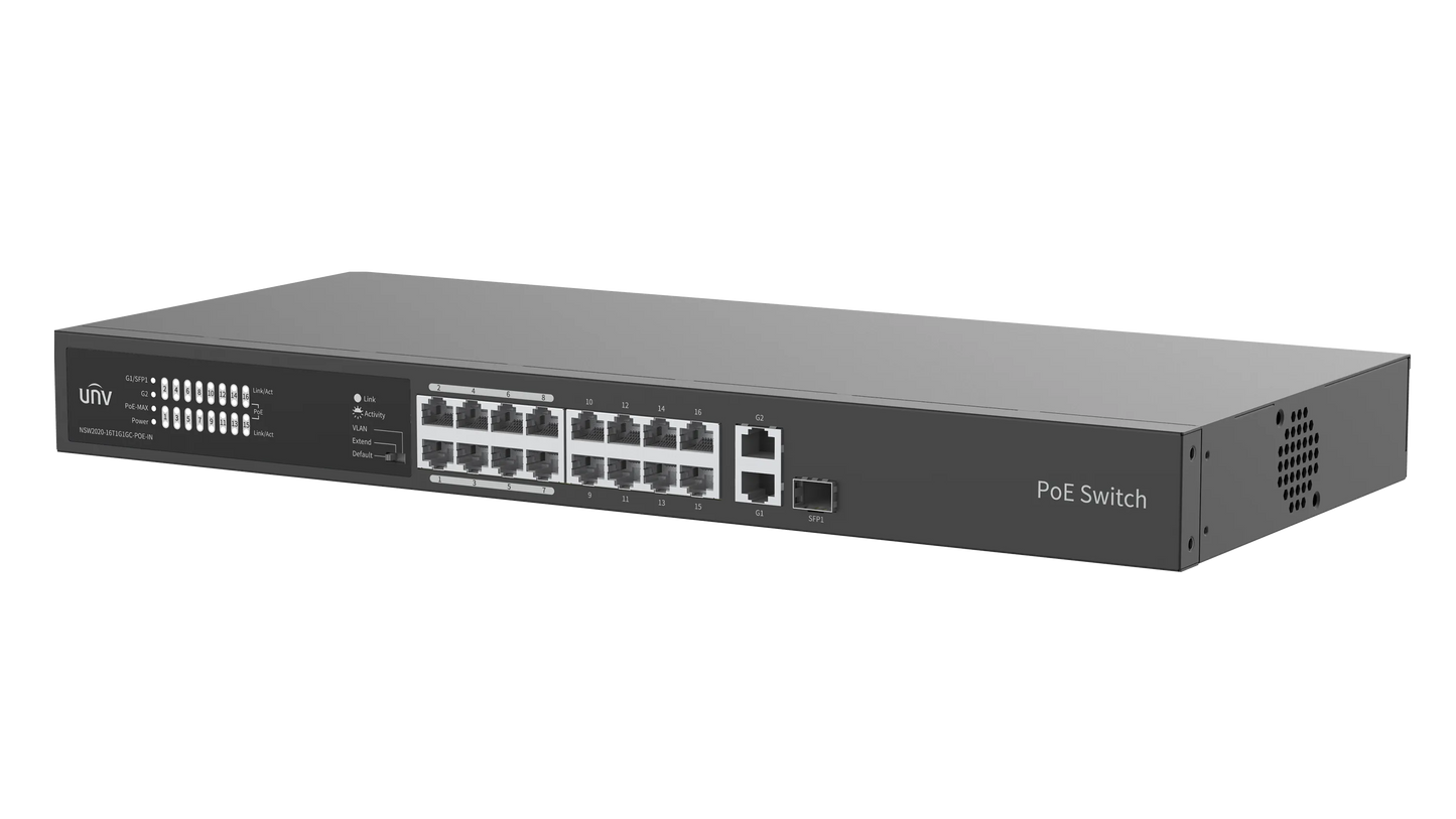 UNV - 16x Fast Ethernet PoE Ethernet Port Switch, 2x Gigabit port, 1x SFP port