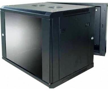 RCT 12U AP Pre-coated black wall mount cabinet 2x uprights 2x glands + Screws; 450mm GLASS DOOR.