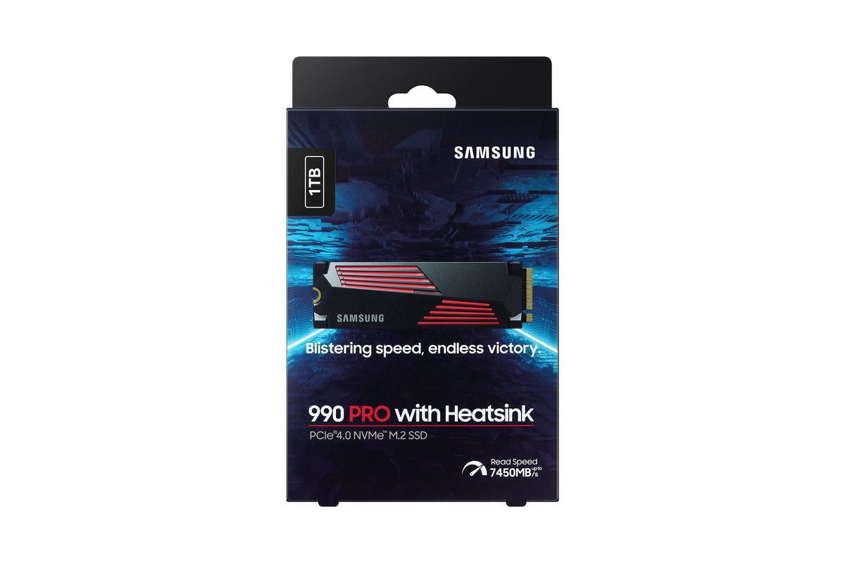 SAMSUNG MZ-V9P1T0CW 990 PRO 1 TB NVMe SSD W/Heatsink - Read Speed up to 7450 MB/s; Write Speed to up 6900 MB/s; Random Read up t