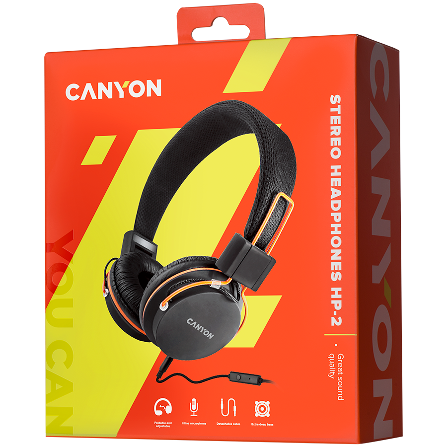CANYON headset HP-2 Mic 1.2 m Black