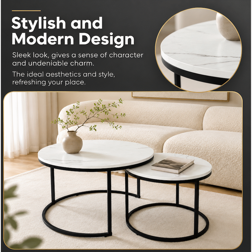 Everfurn Nile Nesting Coffee Table - Marble White