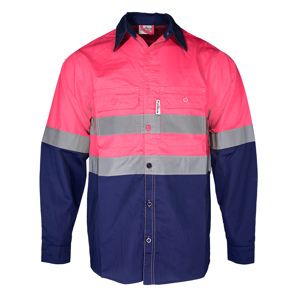 Pinnacle Pink/Navy Vented Reflective Mining Shirt (S – 2XL)