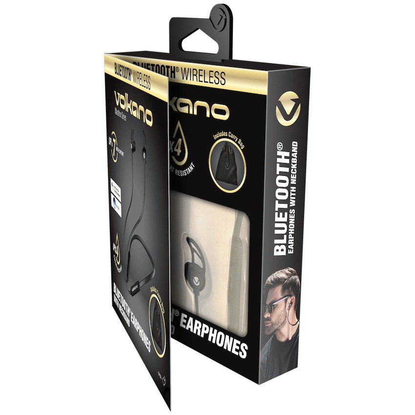 Volkano Marathon Series Bluetooth Earphones with Neckband - Black