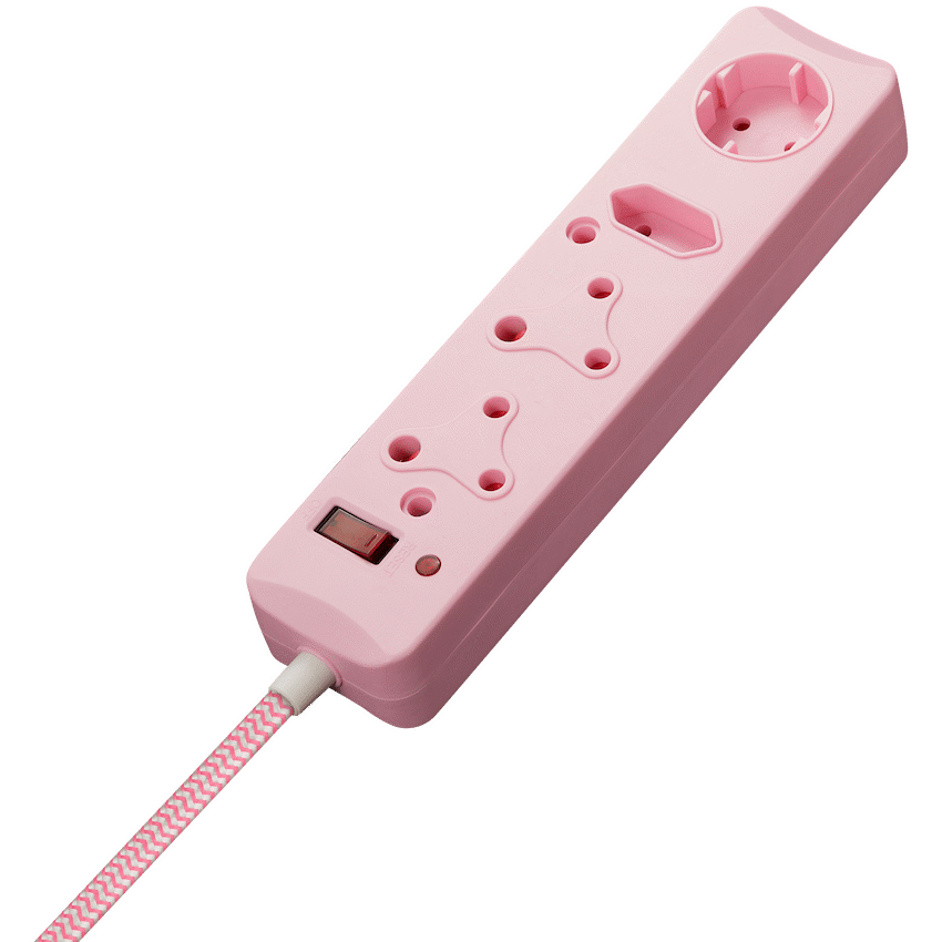 Switched 4-Way Surge-Protected Multiplug - 3m Braided Cord - Pink