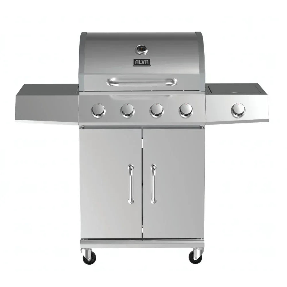 Alva Kalahari 4-Burner Stainless Steel Gas BBQ With Side Burner Guards On Duty Security