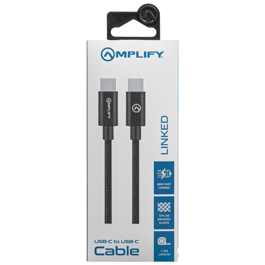 Amplify Linked Series USB-C to Type-C 60W Braided Cable 1.2m - Black - Guards On Duty Shop & Security Guards