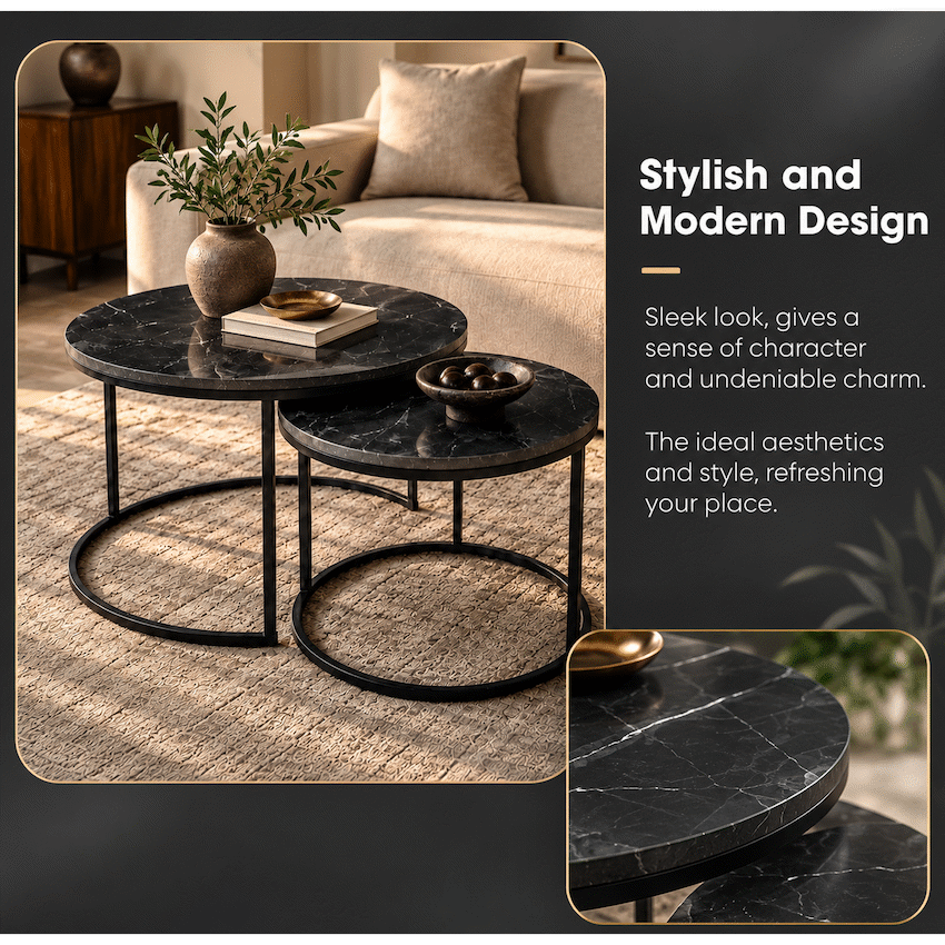 Everfurn Nile Nesting Coffee Table - Marble Black