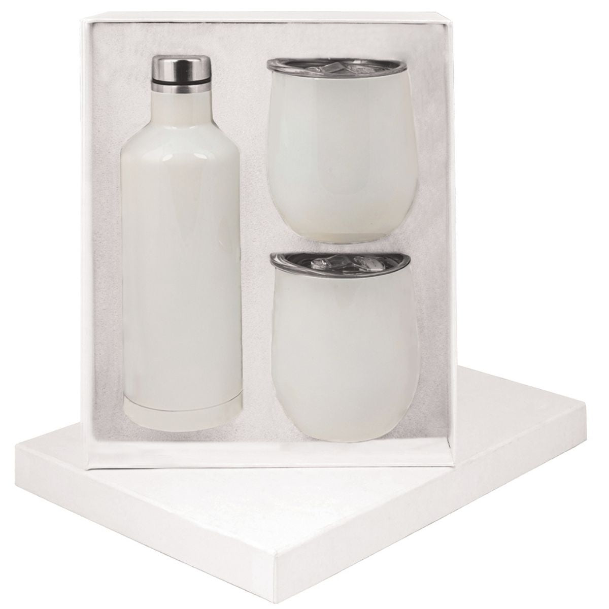 Manhattan Flask x2 Mugs Gift Set - White