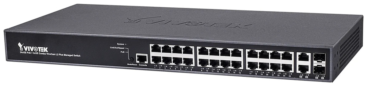 VIVOTEK Managed 24x GE PoE; 2x Combo SFP Switch; 370W