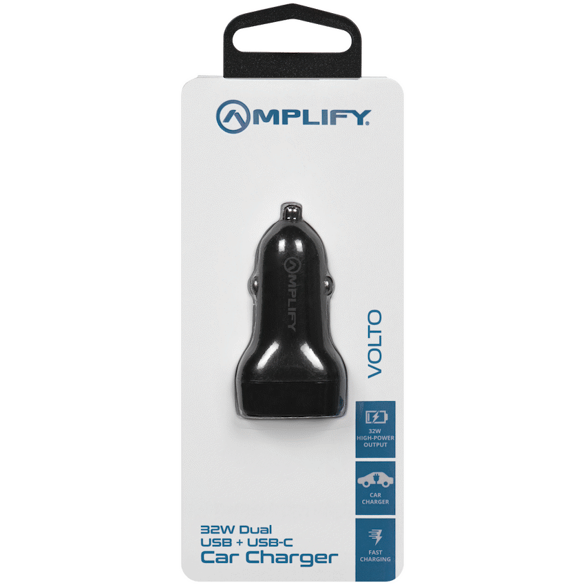Amplify Volto Series Dual Car Charger 32W (Type-C + USB) - Black - Guards On Duty Shop & Security Guards