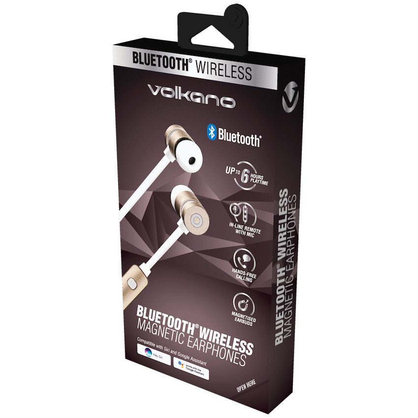 Volkano Mercury Series Bluetooth Magnetic Earphones - Gold/White