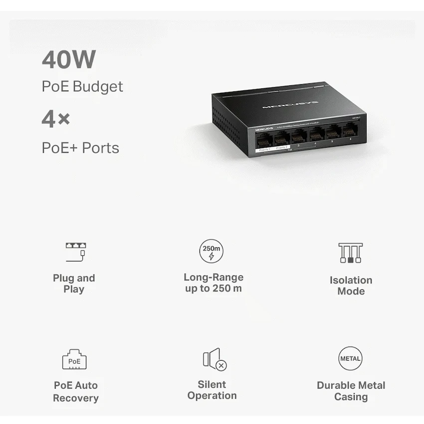 TP-Link Mercusys MS106LP 6-Port 10/100Mbps Desktop Switch with 4-Port PoE+