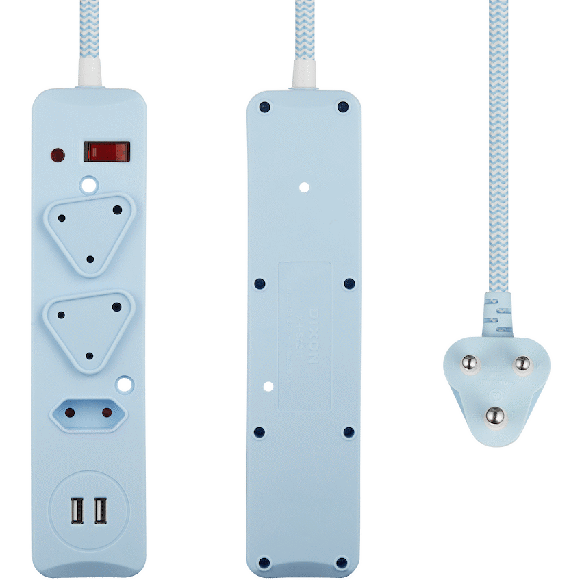 SWITCHED 3 Way Medium Surge Protected Multiplug with Dual 2.4A USB Ports 0.5M Braided Cord