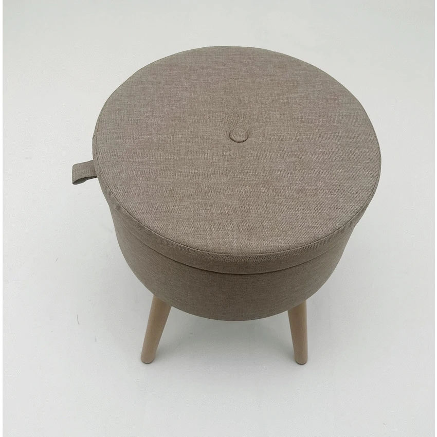 Sophie Round Storage Stool with Wooden Legs - Brown