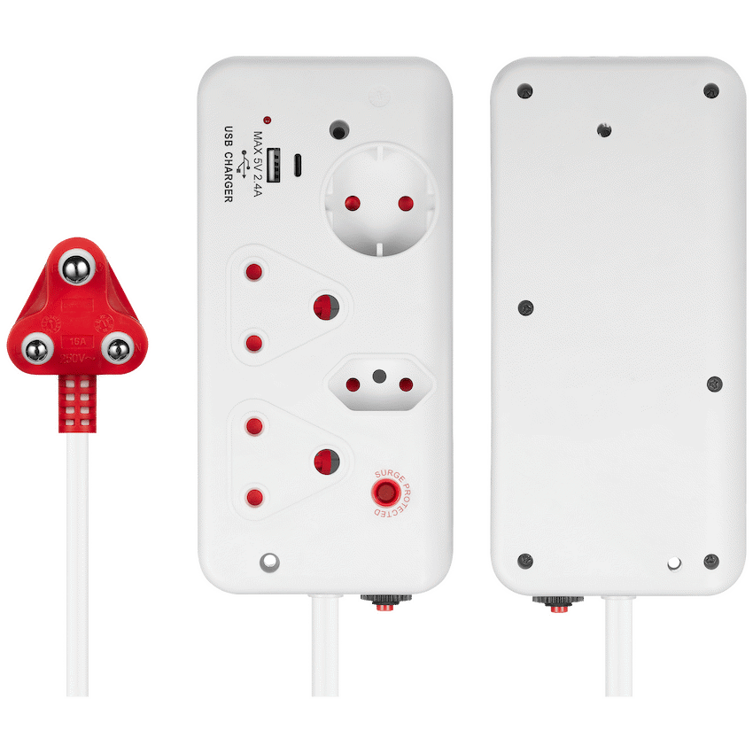 Ellies 4-Way Medium Surge Multiplug with USB-A+USB-C 0.5m