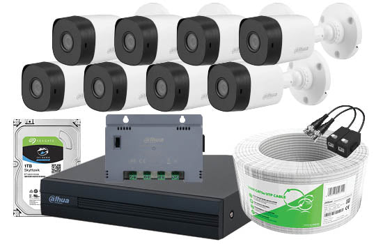 Dahua 8 Ch Cooper XVR Kit with 8 x Bullet Cameras - INCL. 51XVR1B08-I, 8 x Bullet Cameras, PSU, 100m CAT 5 Cable, Baluns, 1TB HDD, accessories