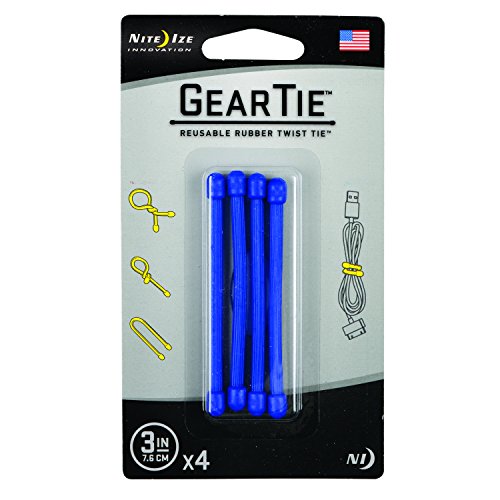 Nite Ize Gear Tie Reusable Rubber Twist Tie 3in - 4 Pack - Blue