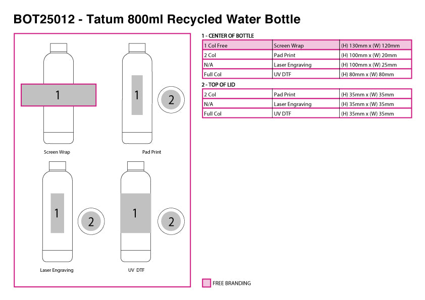 Tatum 800ml Recycled Water Bottle