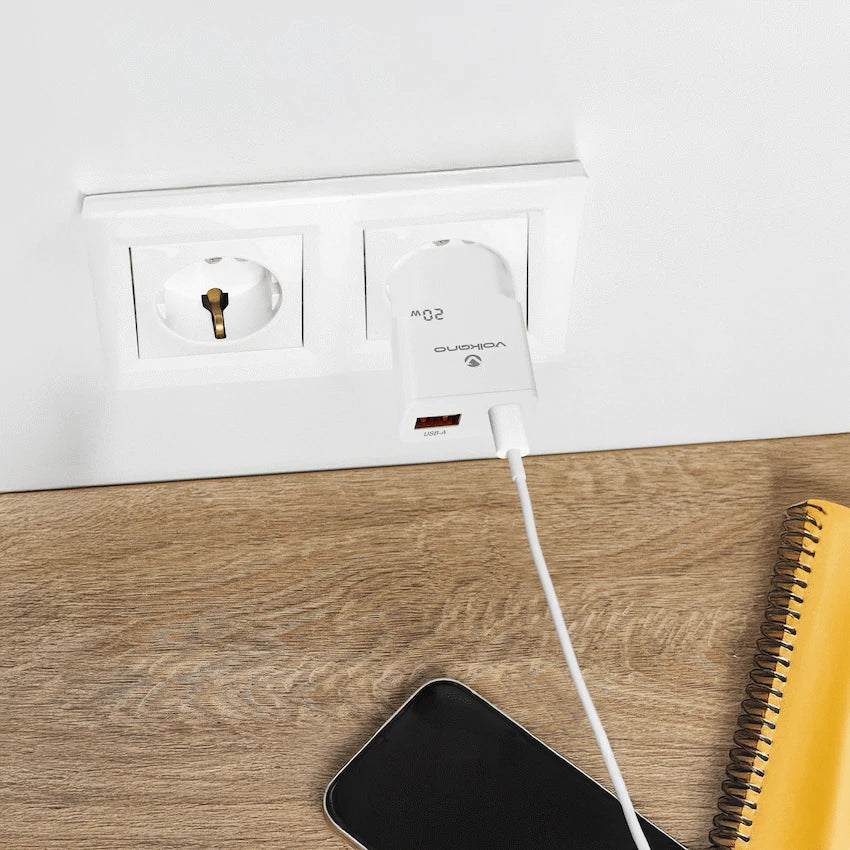 Volkano Mighty Series 20w Dual USB-A & USB-C GaN Wall Charger