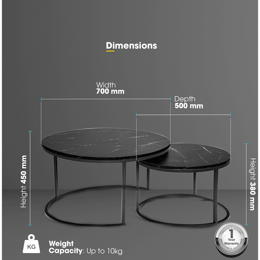 Everfurn Nile Nesting Coffee Table - Marble Black